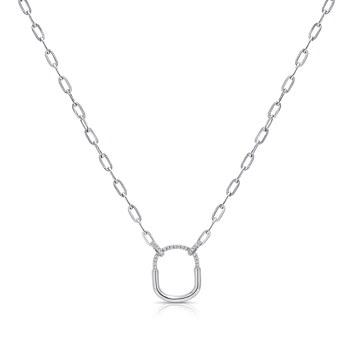 Modern Paperclip Pendant Necklace with 0.09 Carat Diamonds