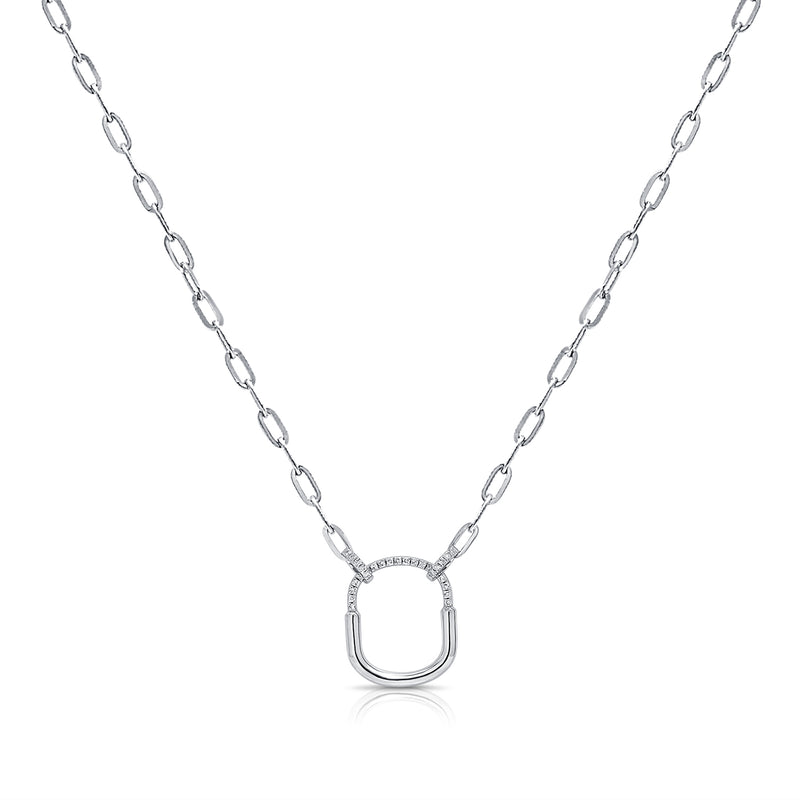 Modern Paperclip Pendant Necklace with 0.09 Carat Diamonds