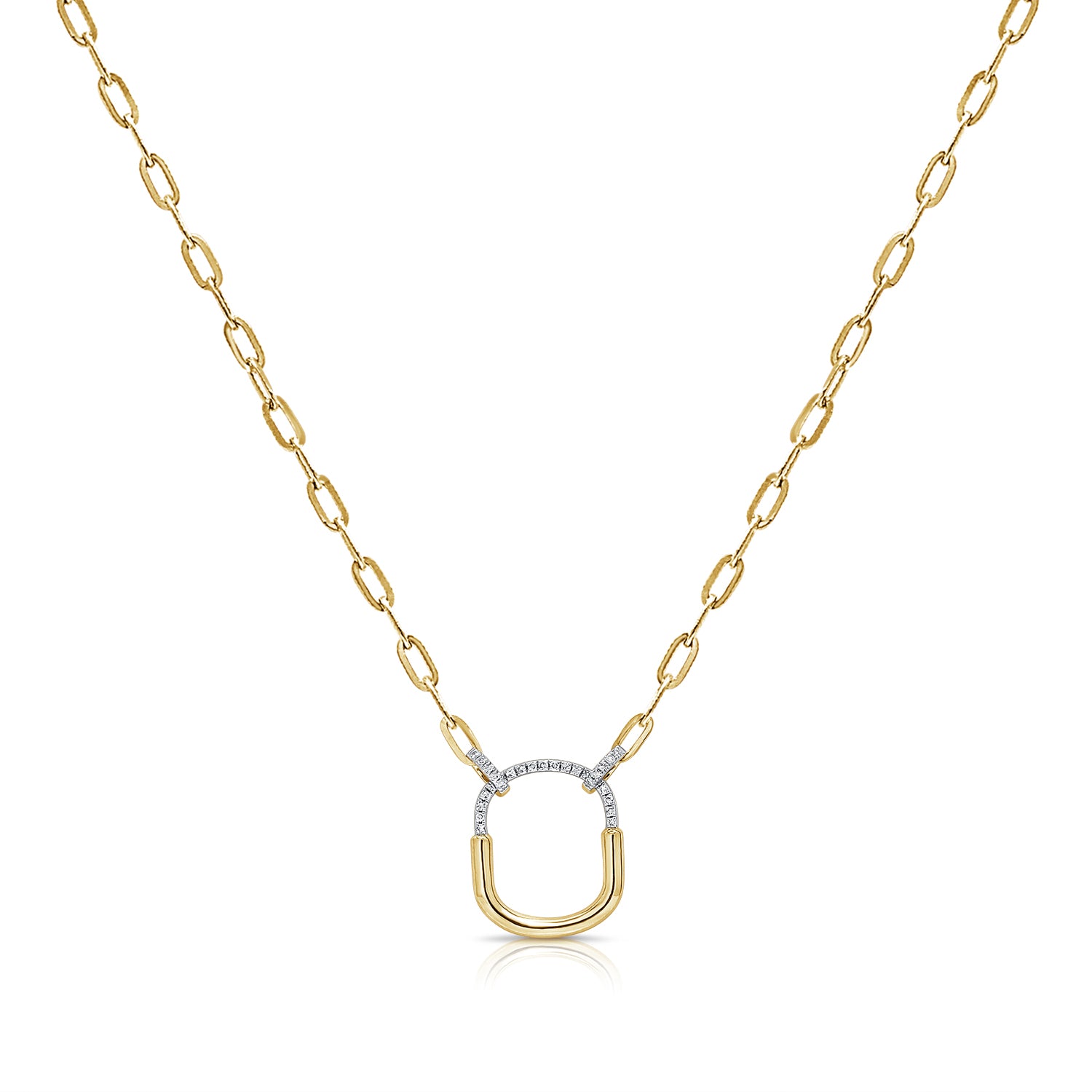 Modern Paperclip Pendant Necklace with 0.09 Carat Diamonds