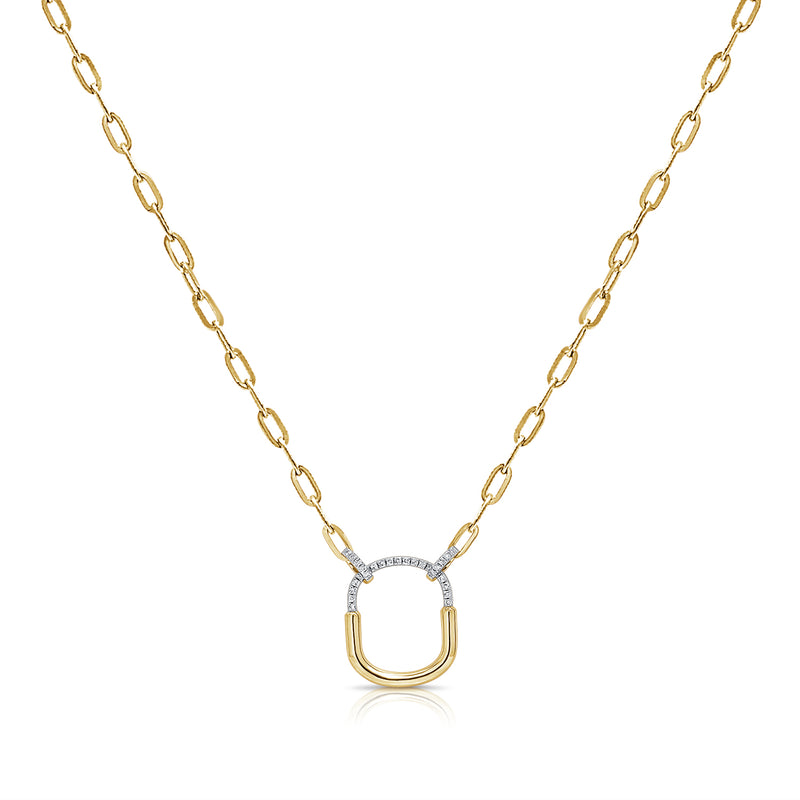 Modern Paperclip Pendant Necklace with 0.09 Carat Diamonds