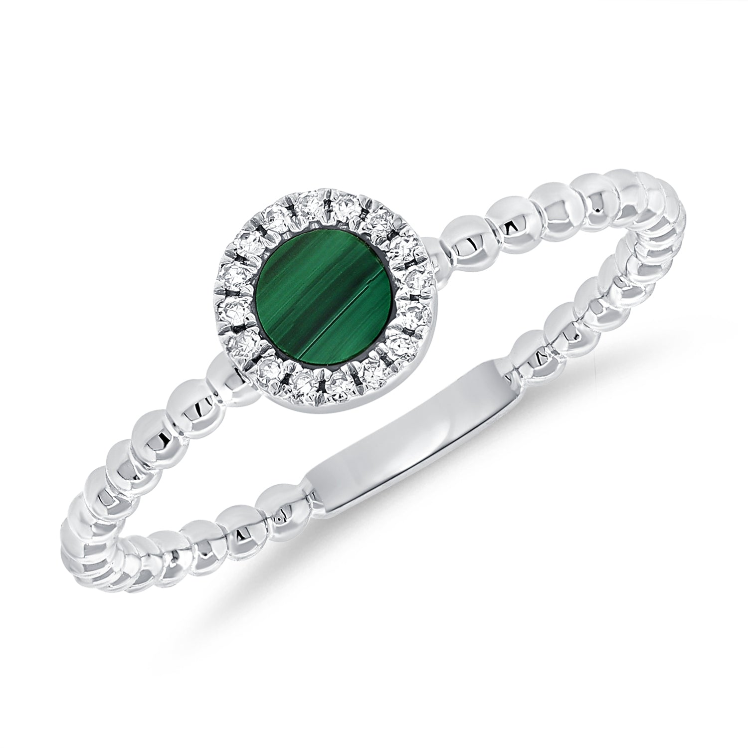 0.25 Carat Diamond and Malachite Circle Ring in 14K White, Yellow, or Rose Gold