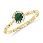 0.25 Carat Diamond and Malachite Circle Ring in 14K White, Yellow, or Rose Gold