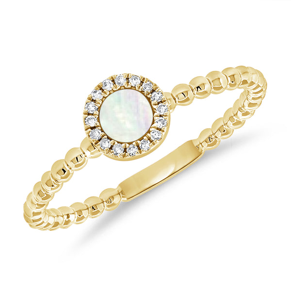 Mother of Pearl Diamond Ring made in 14K Gold