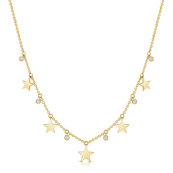 Diamond Star Station Necklace made in 14K Gold