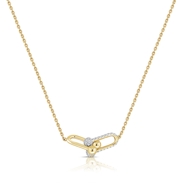 14kt Designer Links Fashion Necklace with Diamond Pave Center