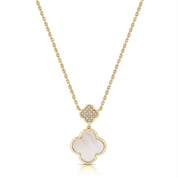 Mother of Pearl & Diamond Clover Necklace