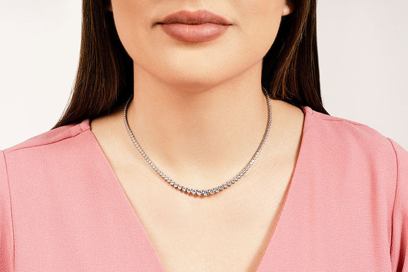 Three Prong Classic Diamond Tennis Necklace
