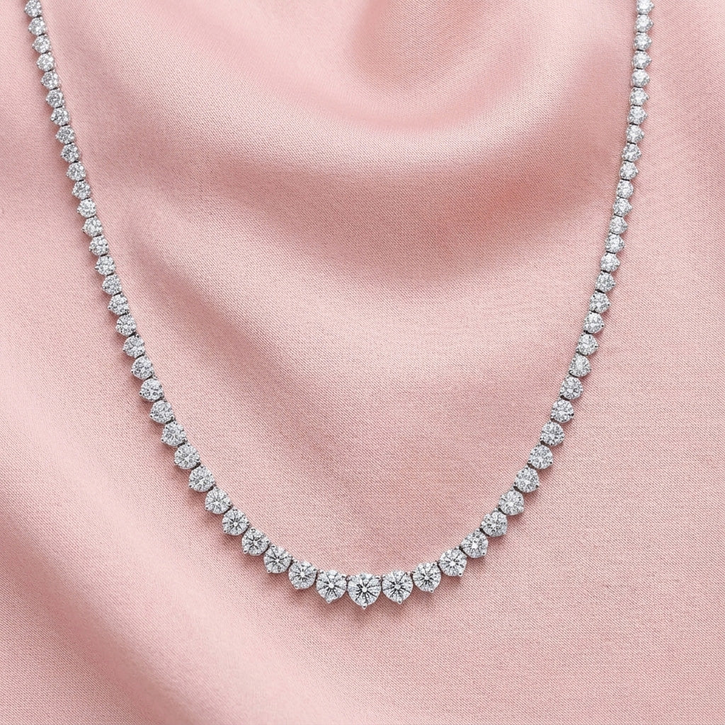 Three Prong Classic Diamond Tennis Necklace