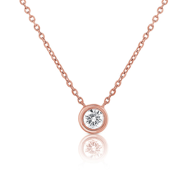 14K Gold Diamond Solitaire Bezel Pendant Necklace – 0.16 Carat