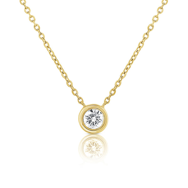 14K Gold Diamond Solitaire Bezel Pendant Necklace – 0.16 Carat