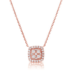 Cushion Cut Diamond Cluster Pendant Necklace in 14K Gold