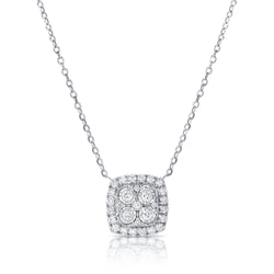 Cushion Cut Diamond Cluster Pendant Necklace in 14K Gold