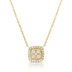 Cushion Cut Diamond Cluster Pendant Necklace in 14K Gold