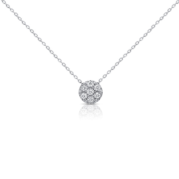 Diamond Cluster Disc Pendant Necklace in 14K Gold