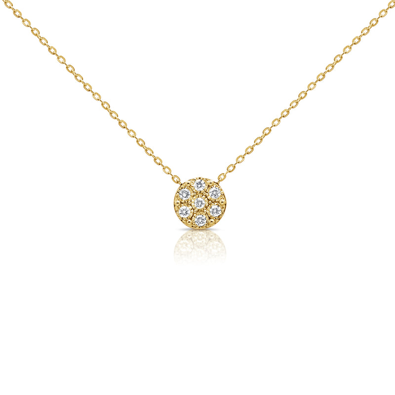 Diamond Cluster Disc Pendant Necklace in 14K Gold