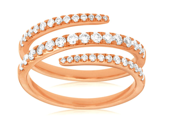 14kt Rose Gold and Diamond 3 Row Open Spiral Wrap Ring