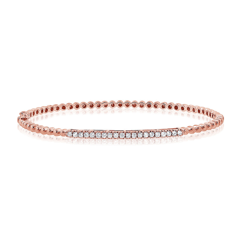 14K Gold Beaded Diamond Bangle Bracelet