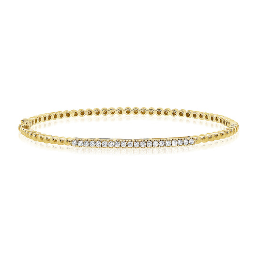 14K Gold Diamond Bangle Bracelet – 0.30 CT Beaded Stackable Bangle