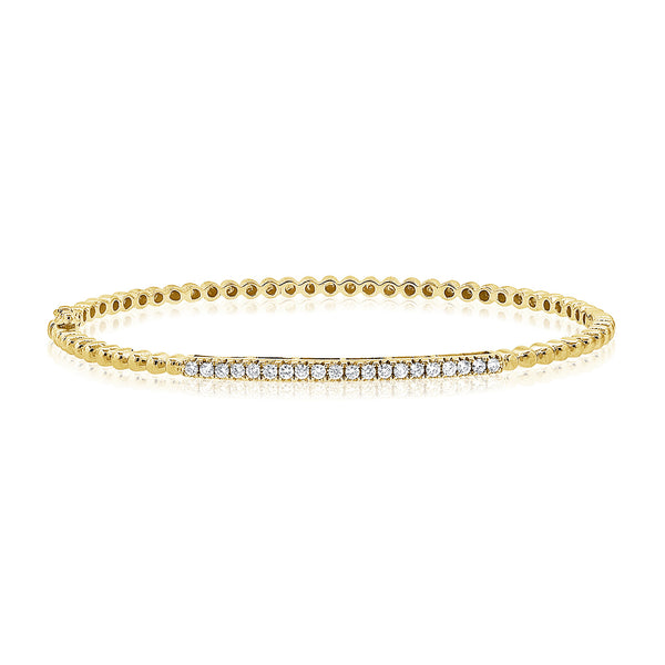 14K Gold Beaded Diamond Bangle Bracelet