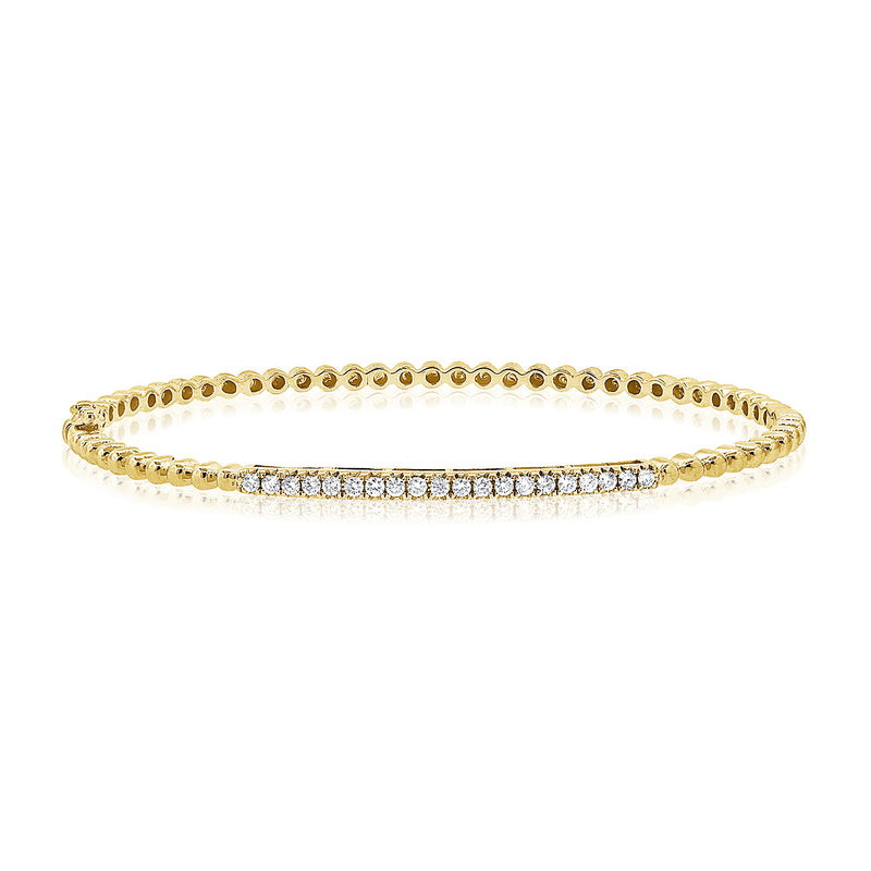 14K Gold Beaded Diamond Bangle Bracelet