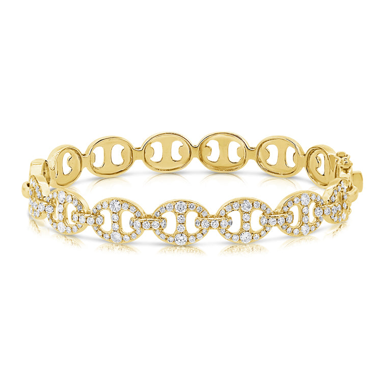 14kt Gold & Diamond Designer Link Bangle Bracelet