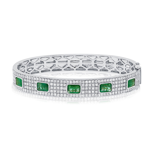 5.60ct Colored Stone Rainbow Emerald & Diamond Bangle Bracelet