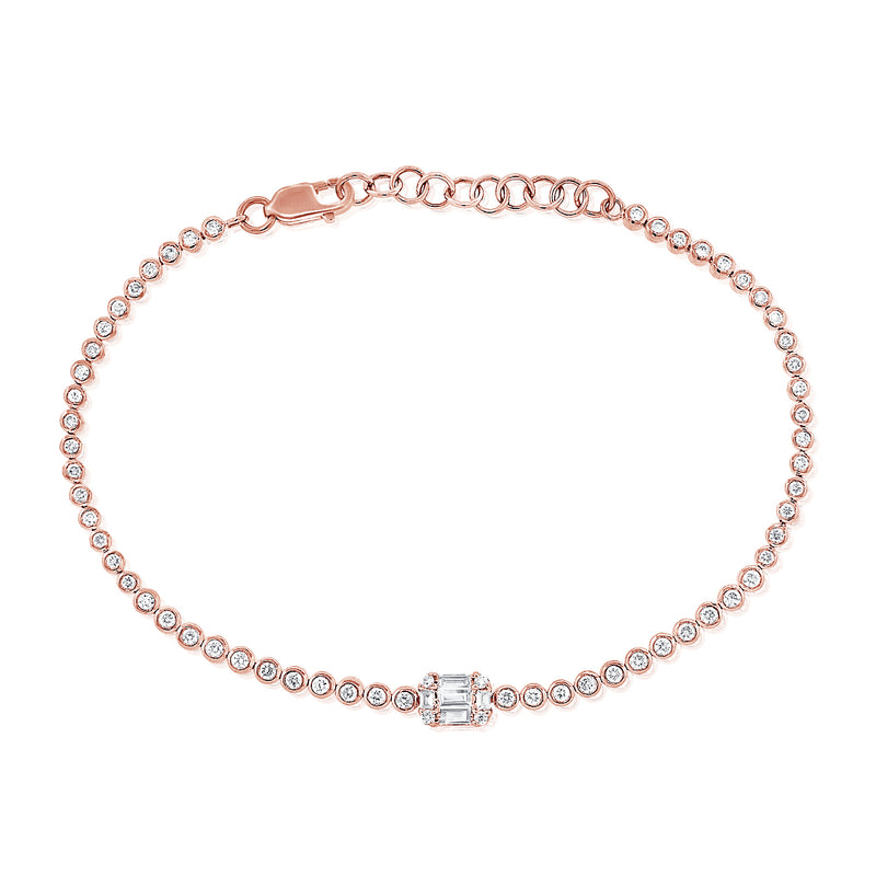 Elegant 14K Gold Diamond and Baguette Tennis Bracelet