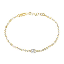 Elegant 14K Gold Diamond and Baguette Tennis Bracelet