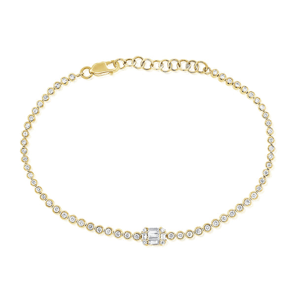 Elegant 14K Gold Diamond and Baguette Tennis Bracelet