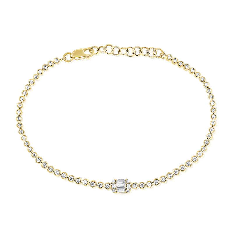 Elegant 14K Gold Diamond and Baguette Tennis Bracelet