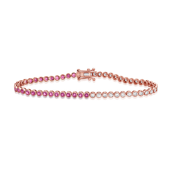 Exquisite 2.70 Carat Pink Sapphire and Diamond Tennis Bracelet