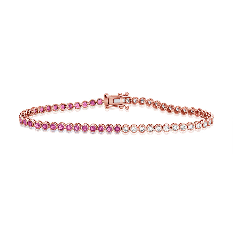 Exquisite 2.70 Carat Pink Sapphire and Diamond Tennis Bracelet