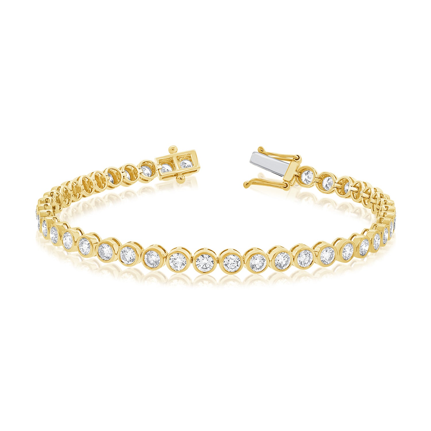 Lab Grown Diamond Bezel Tennis Bracelet in 14K Yellow Gold | 5.80 Carats | E–F VS1 | 7 Inches