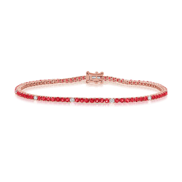 Timeless Elegance 14K Gold Ruby and Diamond Tennis Bracelet