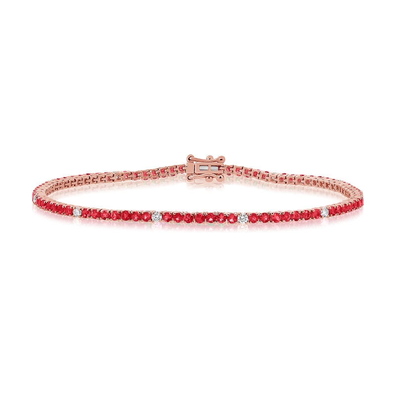 Timeless Elegance 14K Gold Ruby and Diamond Tennis Bracelet