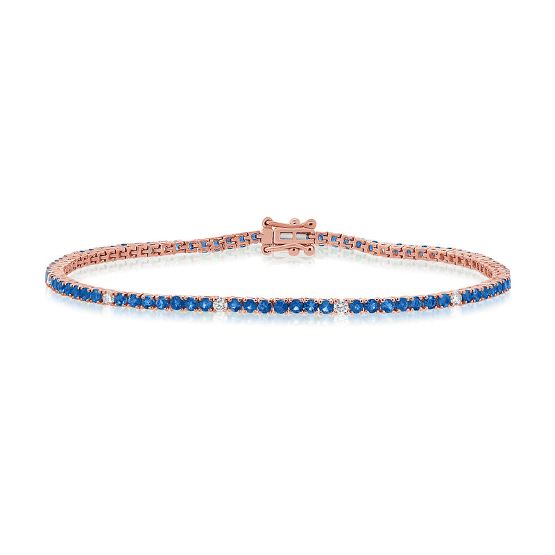 Elegant 3.42 Carat Sapphire and Diamond Tennis Bracelet in 14K Gold