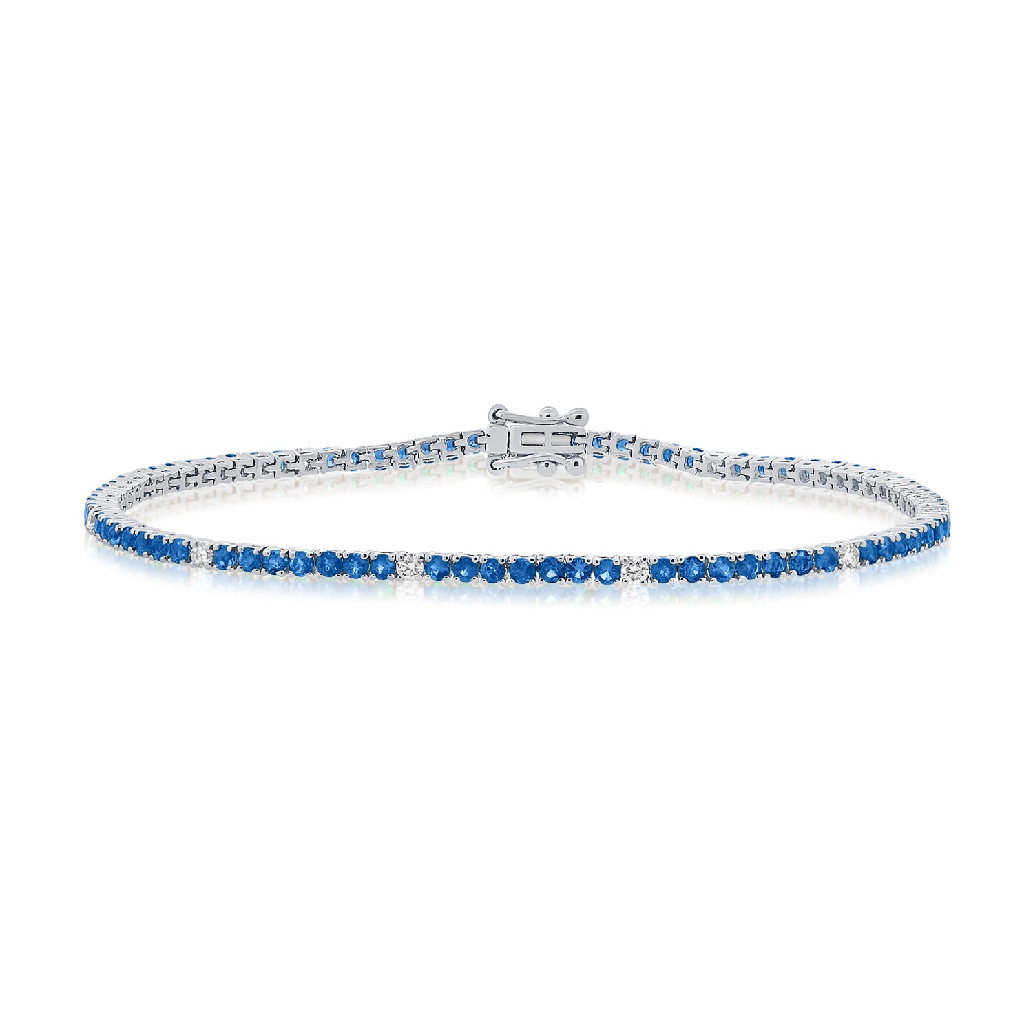 Elegant 3.42 Carat Sapphire and Diamond Tennis Bracelet in 14K Gold
