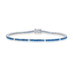 Elegant 3.42 Carat Sapphire and Diamond Tennis Bracelet in 14K Gold