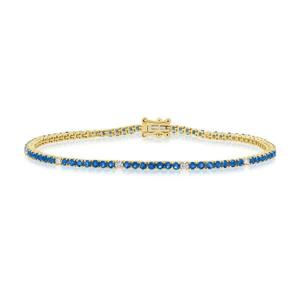 Elegant 3.42 Carat Sapphire and Diamond Tennis Bracelet in 14K Gold