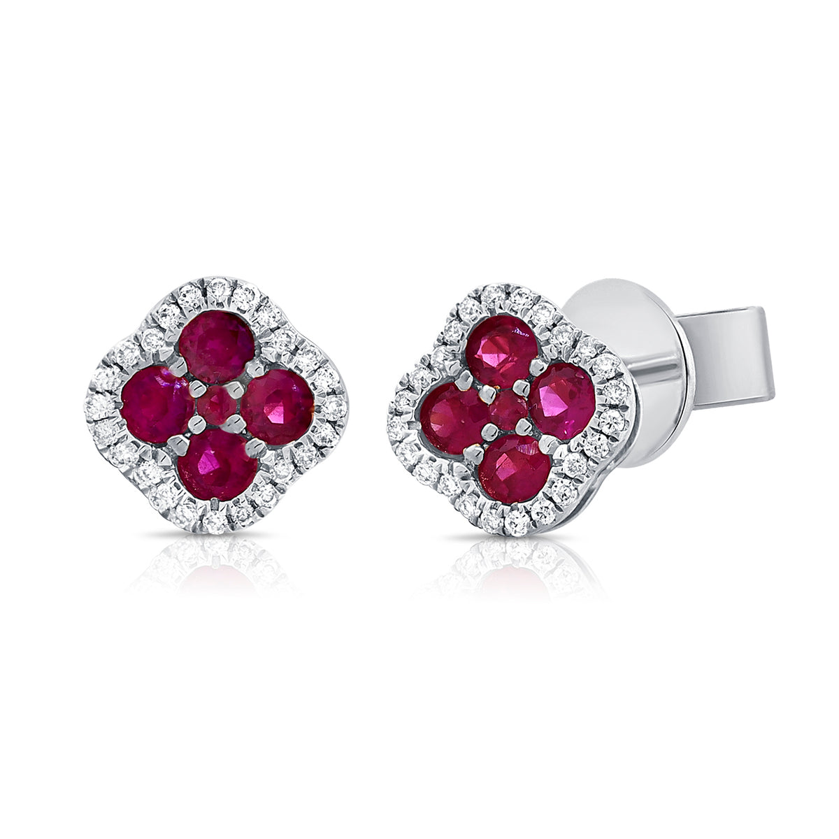 14K Gold Ruby and Diamond Clover Stud Earrings | 0.54 Carat