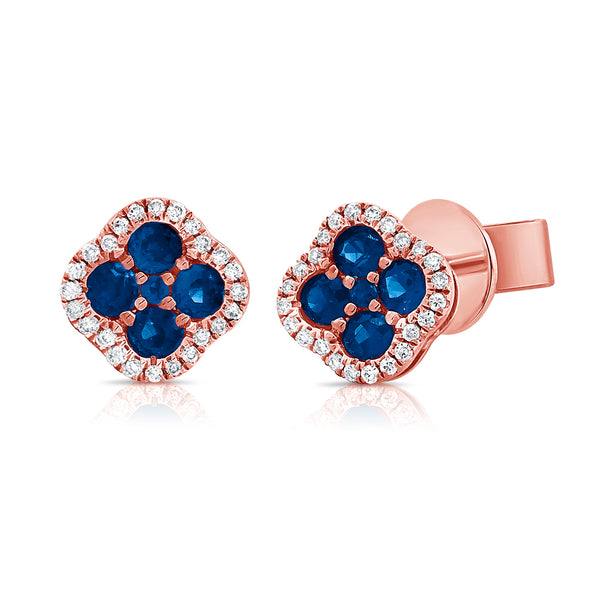 14K Gold 0.50 Carat Sapphire and Diamond Clover Stud Earrings