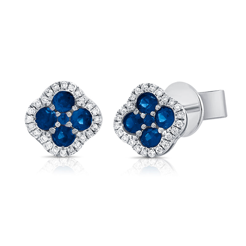14K Gold 0.50 Carat Sapphire and Diamond Clover Stud Earrings