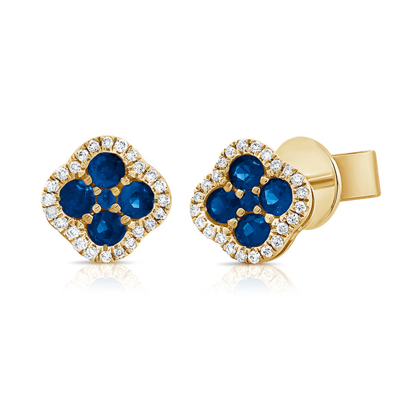 14K Gold 0.50 Carat Sapphire and Diamond Clover Stud Earrings