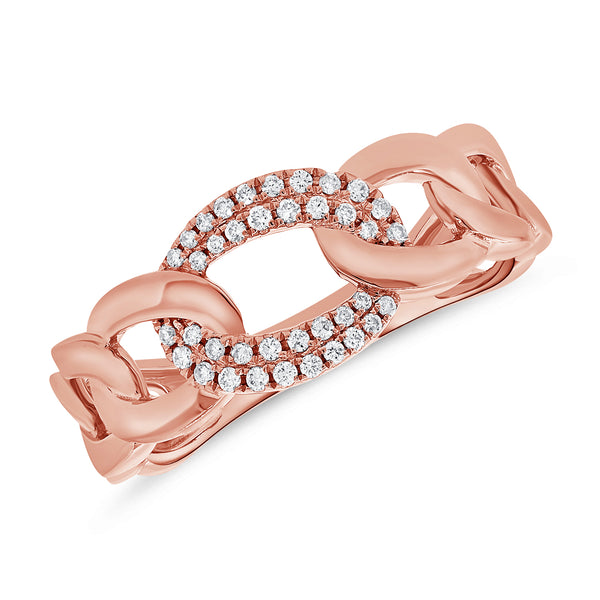 14K Gold Diamond Link Chain Ring – 0.14 Carat | White, Yellow, or Rose Gold