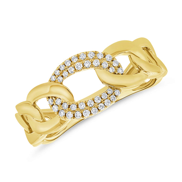 14K Gold Diamond Link Chain Ring – 0.14 Carat | White, Yellow, or Rose Gold