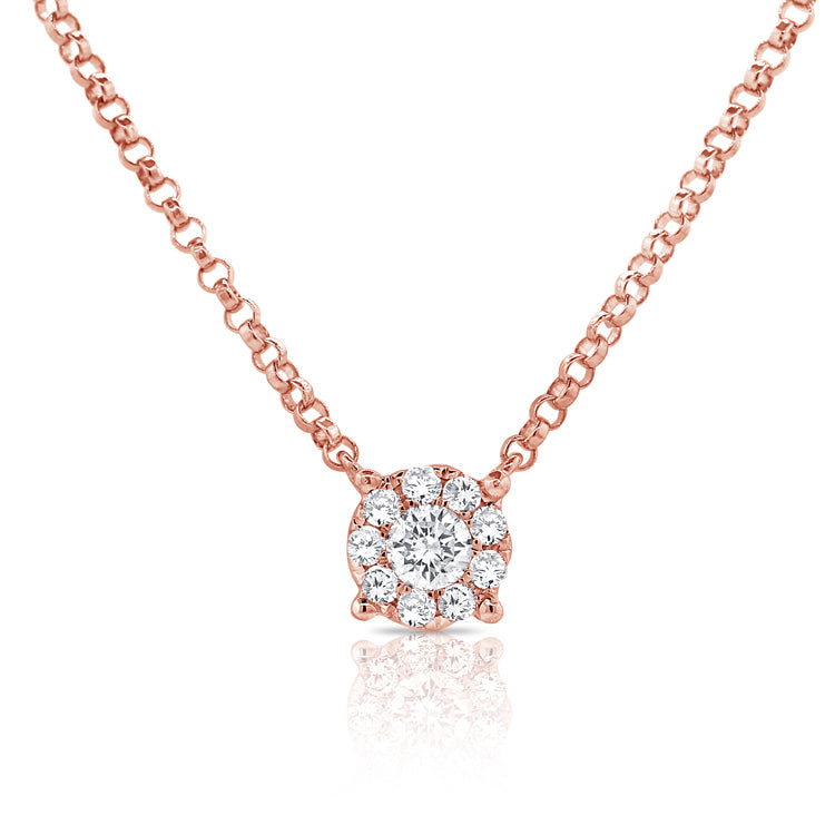 Diamond Halo Solitaire Pendant Necklace in 14K Gold