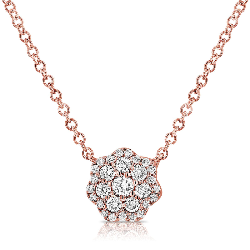 Diamond Floral Cluster Pendant Necklace in 14K Gold