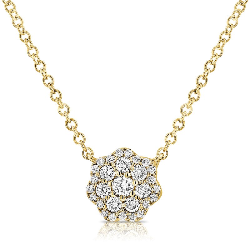 Diamond Floral Cluster Pendant Necklace in 14K Gold