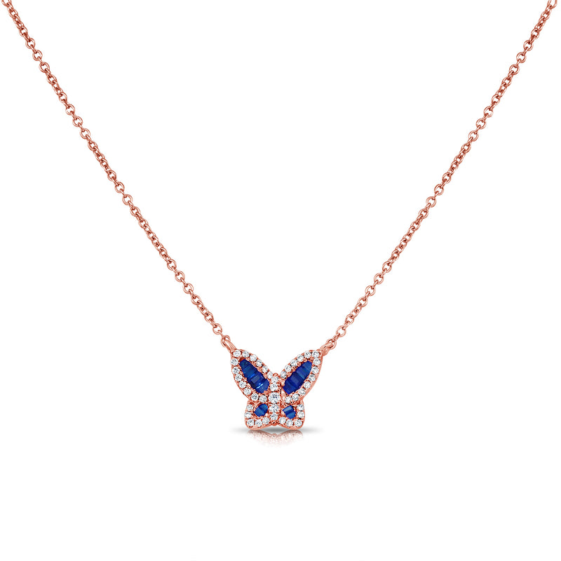 Sapphire & Diamond Butterfly Pendant Necklace