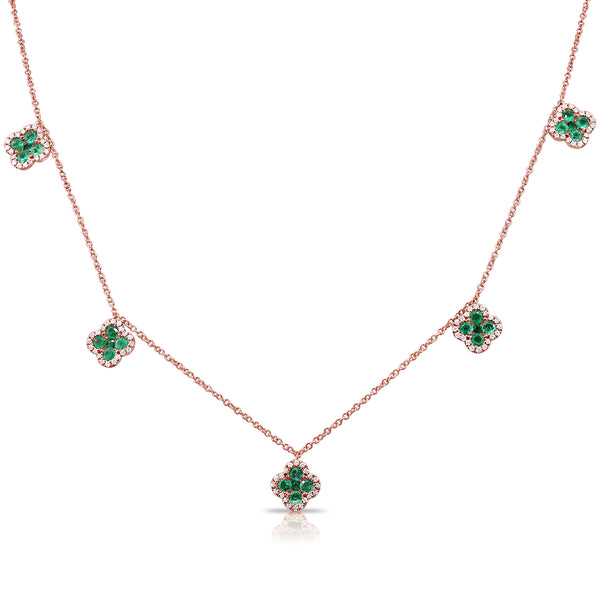 1.75 Carat Emerald and Diamond Clover Station Necklace in 14K Gold